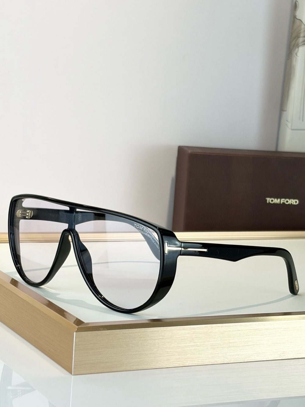 Tom Ford Black Oversized Aviator Sunglasses with Silver Accents